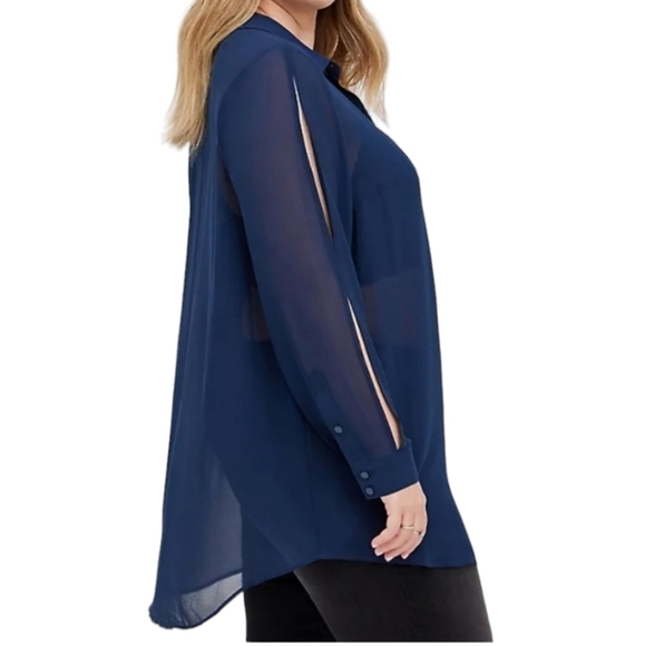 Torrid Navy Cold Shoulder Chiffon Tunic Top Plus Size 1 - Picture 3 of 11